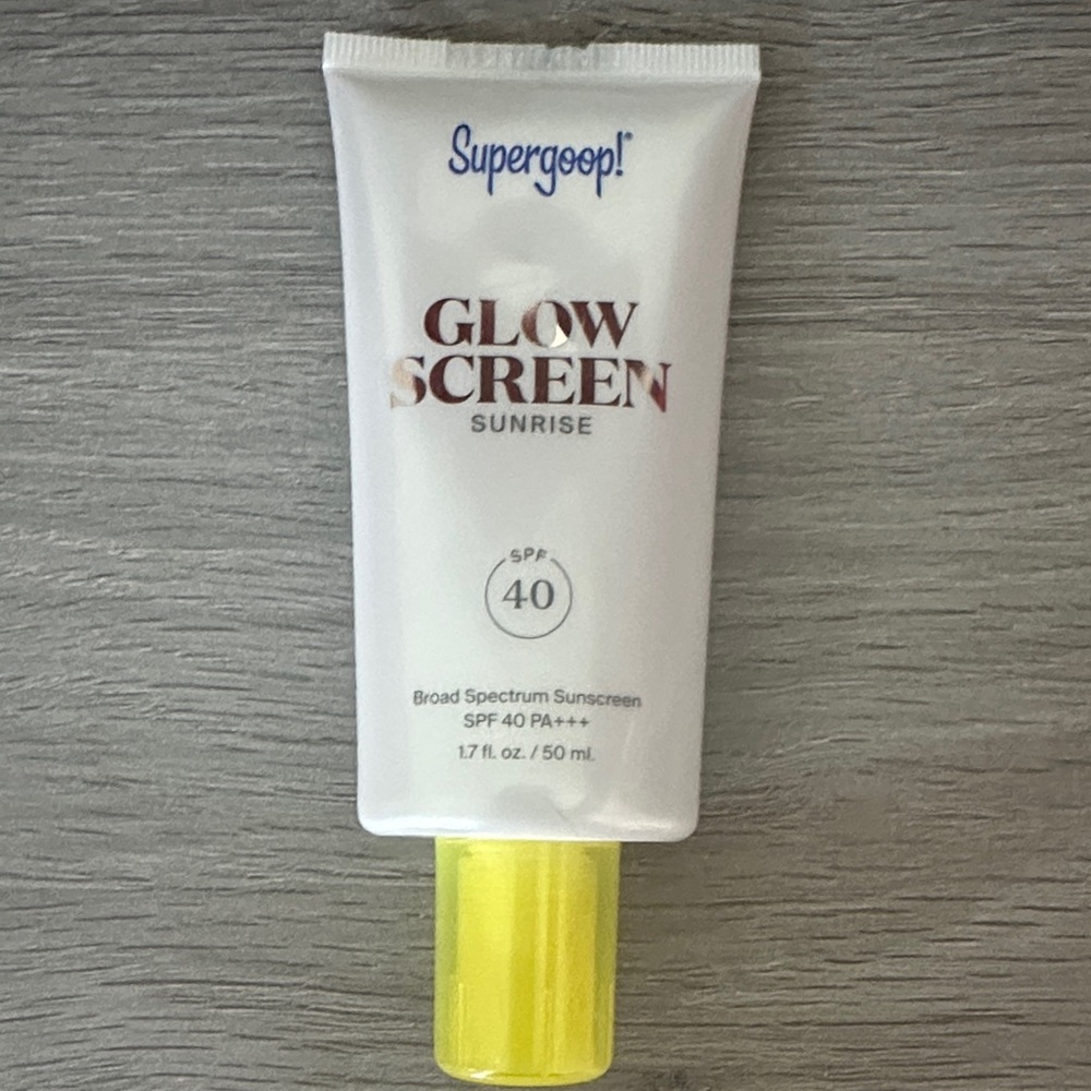 Supergoop! Glow Screen Sunrise SPF 40 — White Tube with Yellow Cap